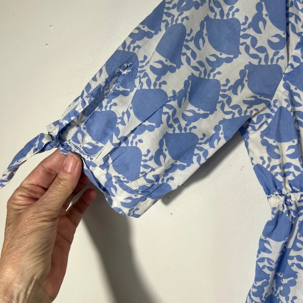 Womens Vintage Lilly Pulitzer Baby Doll Crab Blouse Blue White 4 Cotton